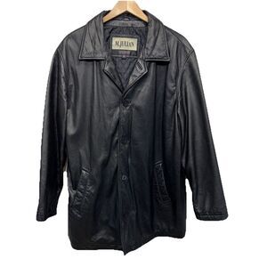 Wilsons M. Julian Vintage Black Leather Button Up Mid-Length Coat Men Large